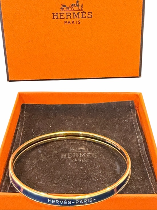 Hermes Jewelry - Hermes Midnight Blue and Gold Enamel Bangle Bracelet